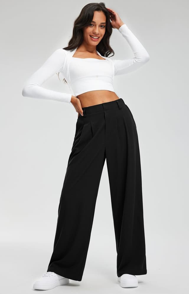 Detalle de Libin Women's Wide Leg Pants 27" high-waisted trousers