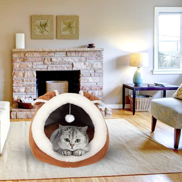 Thumbnail 6 de Pinkgarden Cat Bed Indoor Cat House Tent Cave with Removable Washable Cushioned Pillow (Brown)