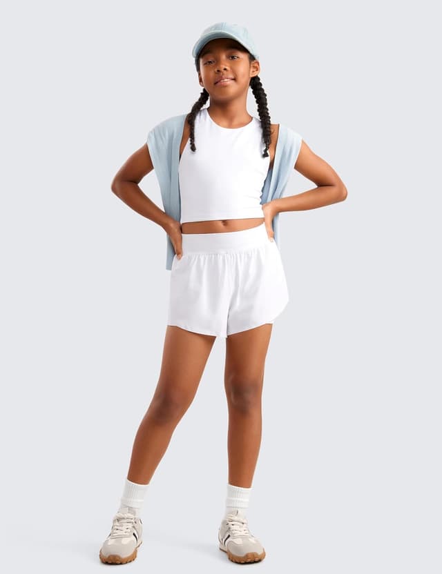 Detalle de CRZ YOGA Filles short 2 en 1 dauphin athlétique : hauteur + poches pour la course et le tennis