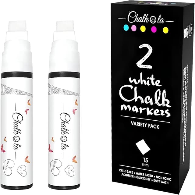 Detalle de Chalkola White Jumbo Chalk Pens (15mm) – Pack of 2 window & chalkboard markers