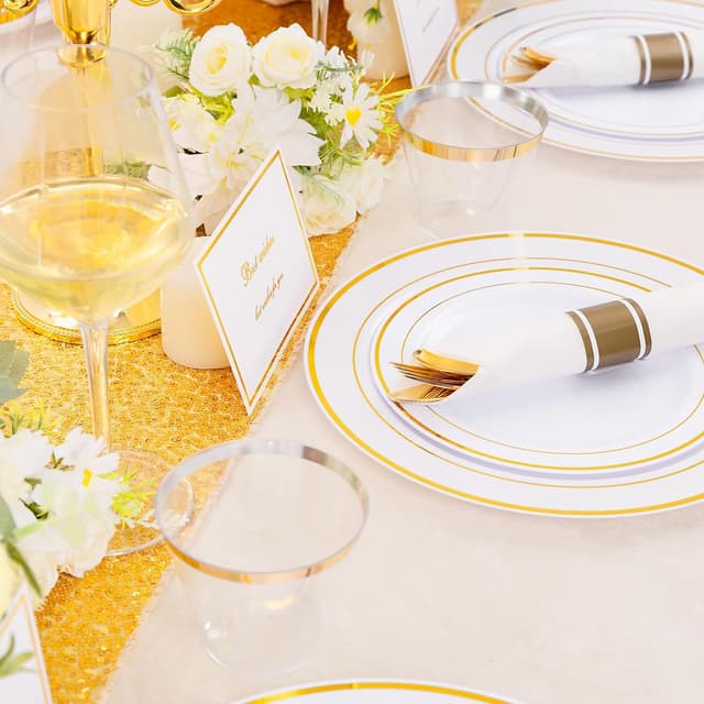Thumbnail 5 de DaYammi 350PCS Gold Plastic Dinnerware Set for 50 Guests 🍽
