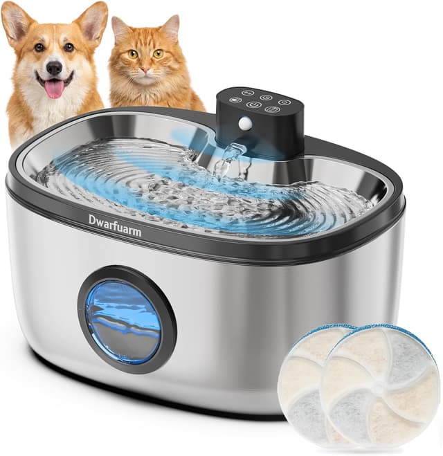 Detalle de Dwarfuarm 5L kabelloser Trinkbrunnen für Hunde & Katzen mit 4.000-mAh-Akku, LED-Sensor und 4-Schicht-Filter