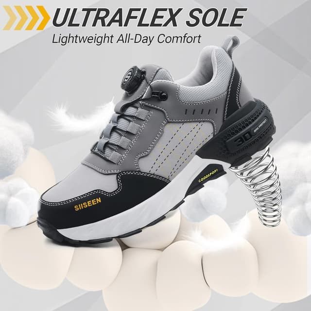 Detalle 2 de Stillithou Safety Trainers steel toe cap work shoes with swivel buckle laces