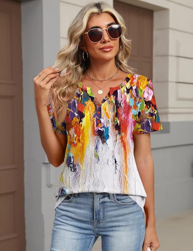 Detalle 2 de TCOT Women’s Dressy-Casual V-Neck Button-Up Blouse (Short Sleeve)