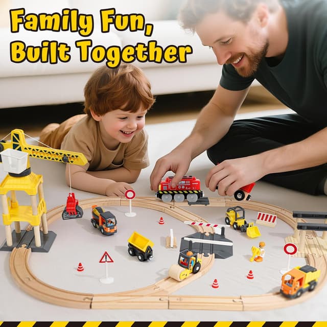Thumbnail 6 de Lehoo Castle 68pc Toddler Construction Train Set with Crane (Wooden Railway Toy, ages 3+)
