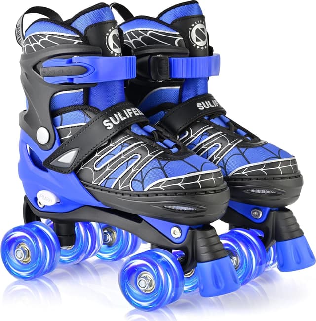 Detalle de SULIFEEL Adjustable Kids Roller Skates with Light-Up Wheels (Ages 3–12, 4-Size Adjustable Fit)