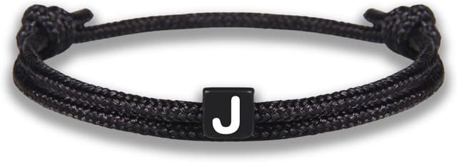 Detalle de GD GOOD.designs Bracelet d’amitié noir en corde avec lettre – réglable de 14 à 24 cm, avec pendentif