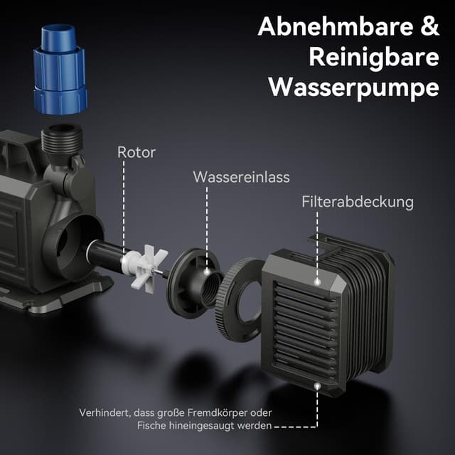 Detalle de Lnicez Tauchpumpe 4800 l/h (max) 85 W für Teich, Aquarium & Bachlauf – amphibisch mit 2 Düsen