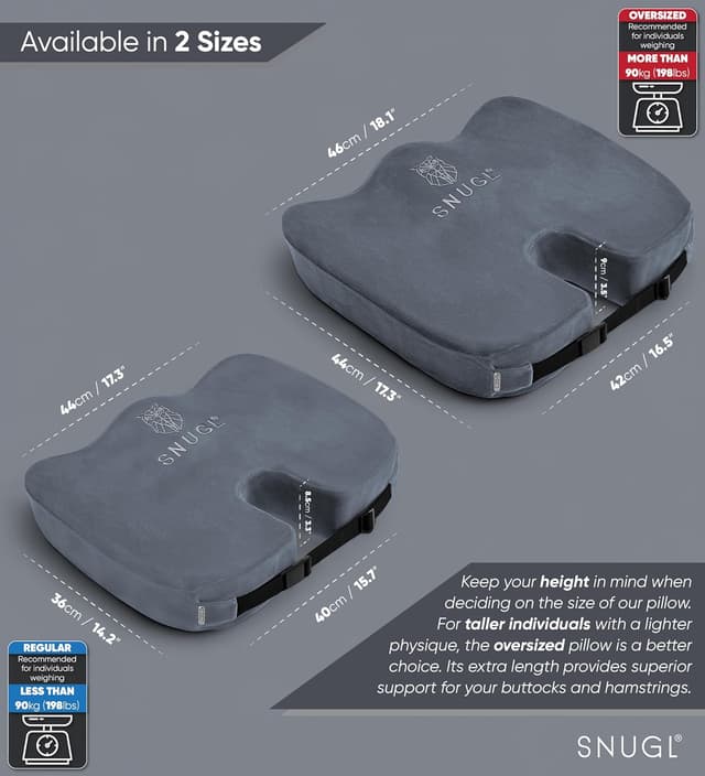 Detalle de SNUGL Coccyx Seat Cushion with Orthopedic Memory Foam – U-shaped support for tailbone pain, office chairs and wheelchairs