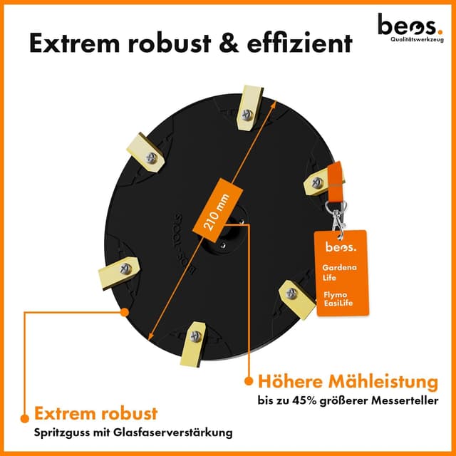 Detalle 2 de beos Mähroboter Tuning Drehscheibe für 6 Klingen – kompatibel mit Gardena Sileno Life & Sileno+ sowie Flymo EasiLife, Ø 210 mm