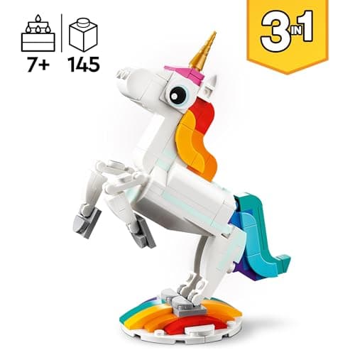 Detalle 2 de LEGO Creator 3 en 1 Unicornio Mágico (31140): unicornio transformable en caballito de mar o pavo real