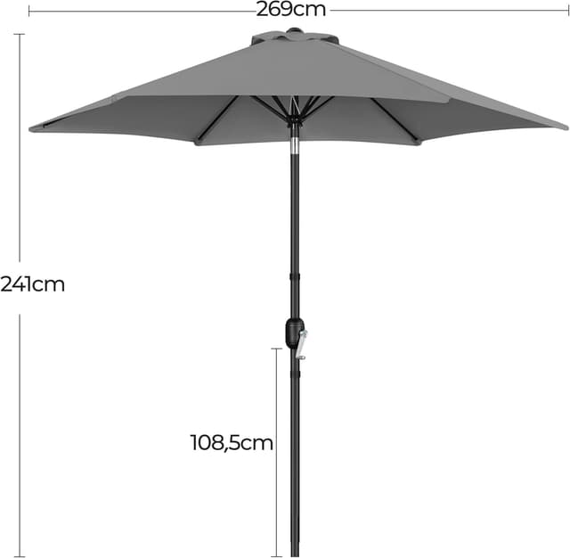 Detalle 2 de Yaheetech ombrellone da giardino 269 cm con 6 stecche, inclinabile e protezione UV (grigio)