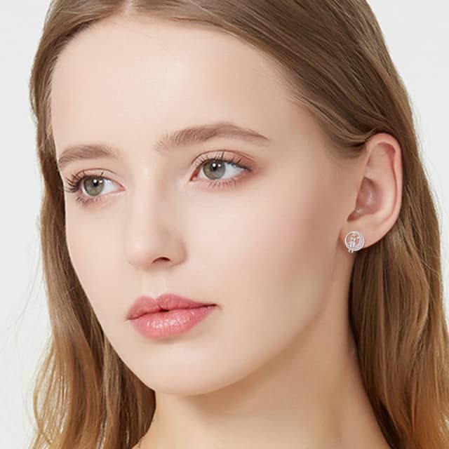 Detalle de Hifeeled Ohrstecker Damen aus 925 Sterling Silber mit Zirkonia – Mondmotiv, 11 x 11 mm