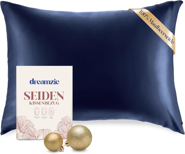 Detalle de DREAMZIE Seidenkissenbezug 40x60 cm (19 Momme) für Haar & Haut – Flieder, 1 Stück