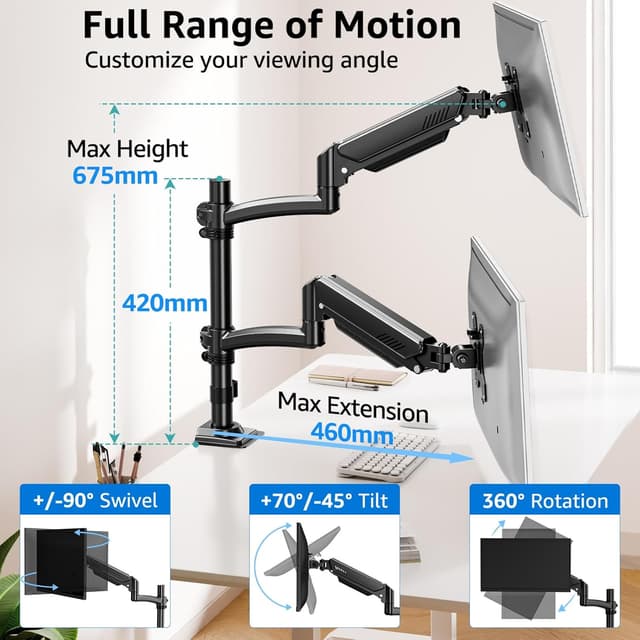 Detalle 2 de MOUNTUP EU6016B dual monitor arm 675mm height