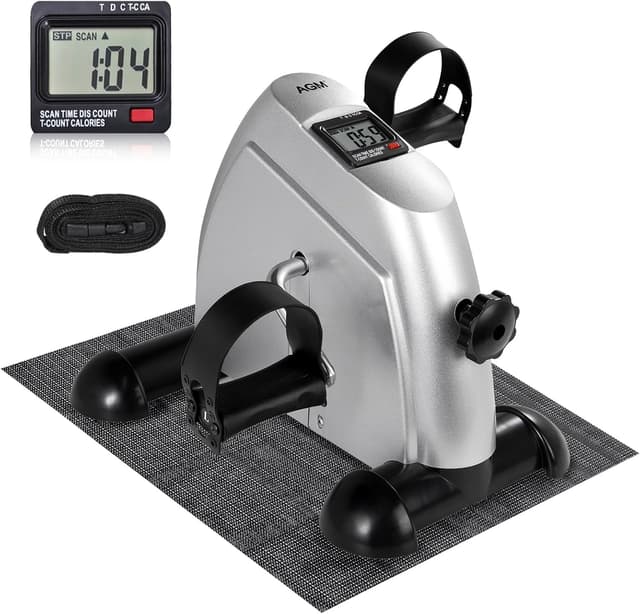 Detalle de AGM Mini Exercise Bike Pedal Sit Down with LCD Display (under-desk bike for legs and arms, non-slip mat included)