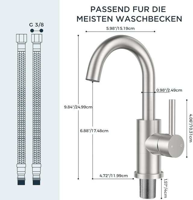 Detalle de FORIOUS Wasserhahn Bad 360° Edelstahl