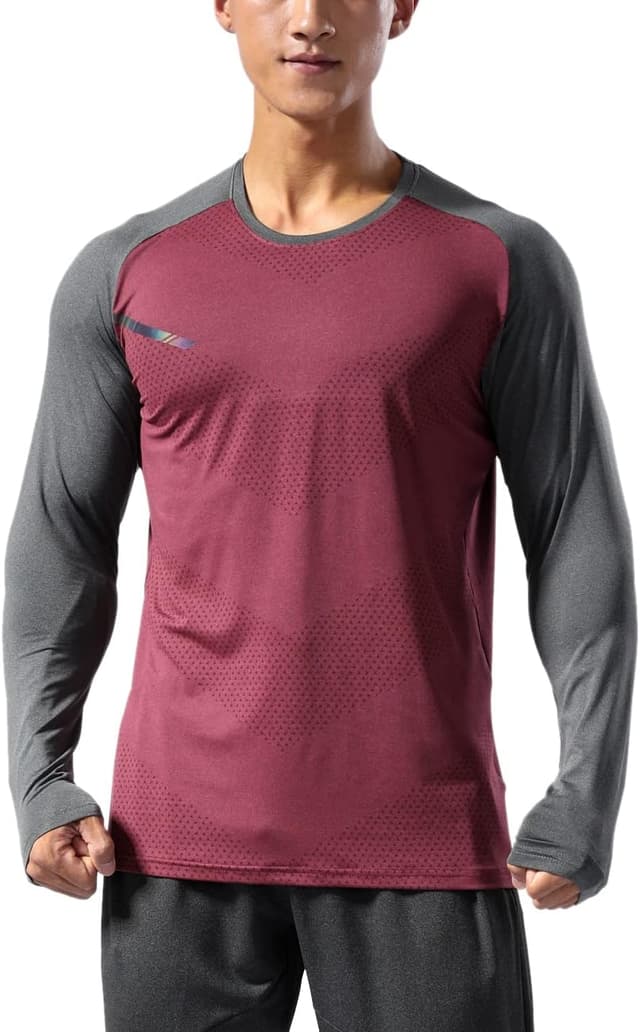 Detalle de Muscle Alive Hommes chemise running manches longues Sports : confort extensible et bandes réfléchissantes
