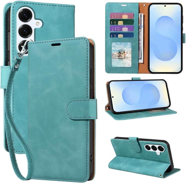 Detalle de GOTOURED Handyhülle für Samsung Galaxy S25 5G – Klapphülle mit RFID-Blockierung, Kartenfächern, Handgelenksgurt & Ständer (Grün)