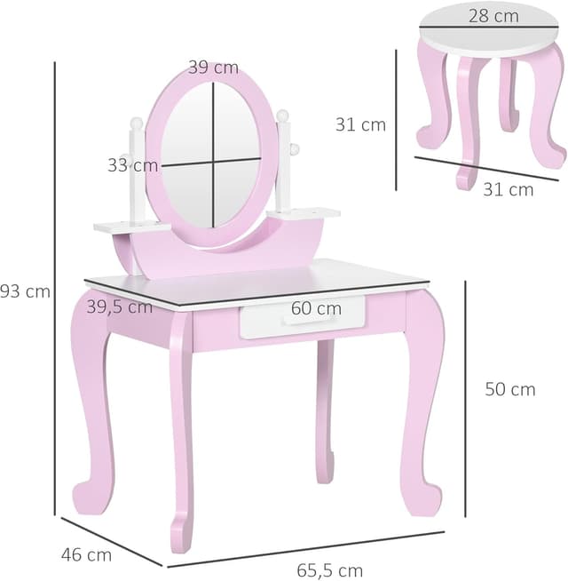 Thumbnail 6 de ZONEKIZ Coiffeuse Enfant 65,5 x 46 x 93 cm