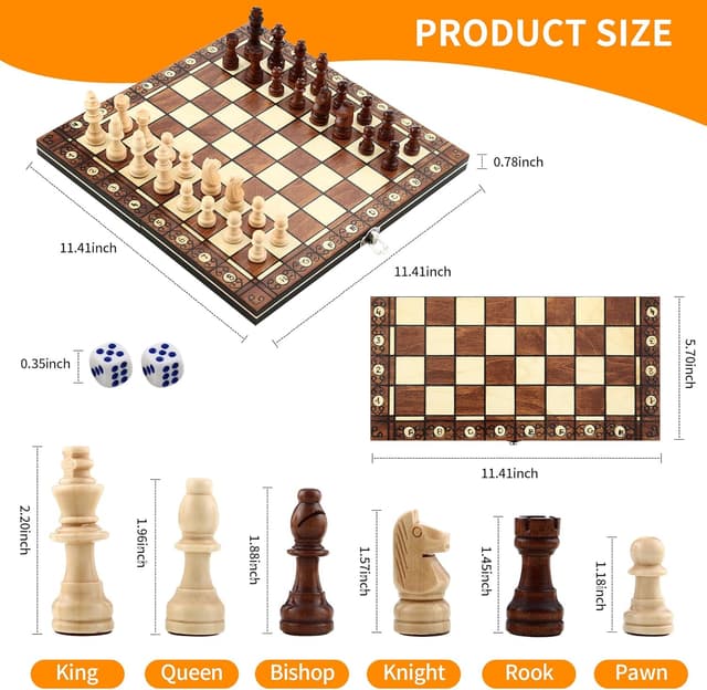 Detalle de Jeu d’échecs 3 en 1 magnétique en bois pliable (29 x 29 cm) pour enfants, adultes et voyages