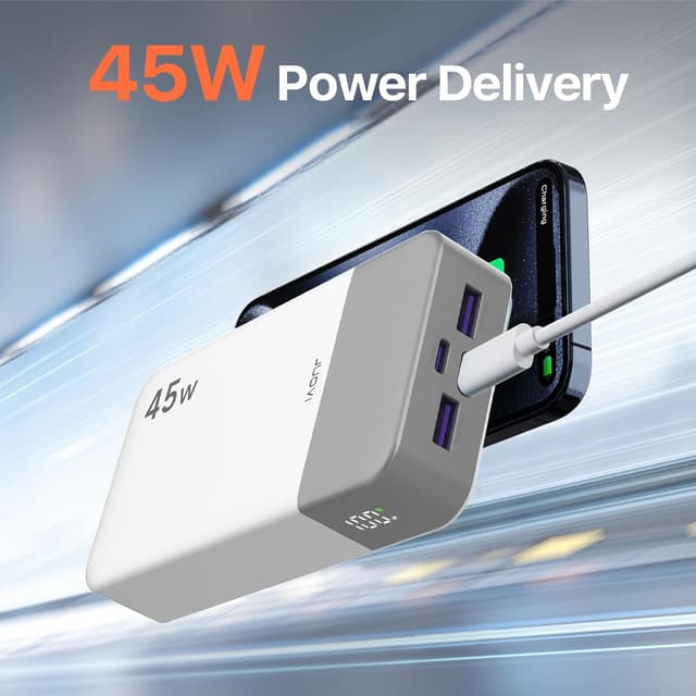 Detalle 2 de JUOVI Power Bank 20000 mAh portatile 45W con display digitale, USB-C In&Out (J2621) bianco