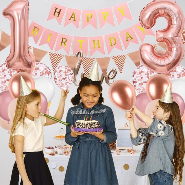 Detalle de 12. Geburtstag Deko-Set Roségold mit Zahl 12 Luftballons und „Happy Birthday“-Banner (für Mädchen & Frauen)