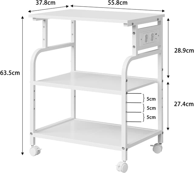 Detalle de OYRREU 3-stufiger Druckertisch mit Steckdose & USB, rollender Druckerständer für Heimbüro