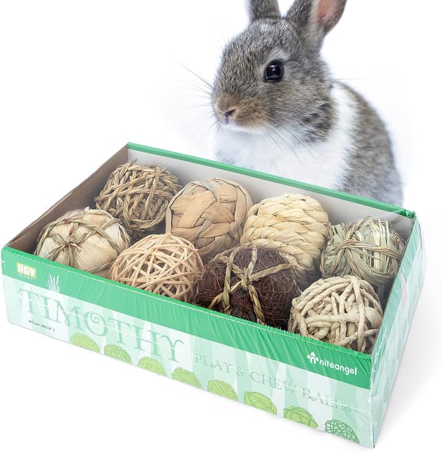 Detalle de Niteangel Natural Chew Activity Toys – 8 Seagrass/Willow Hay Grass Balls for Rabbits, Guinea Pigs, Chinchillas & Small Rodents