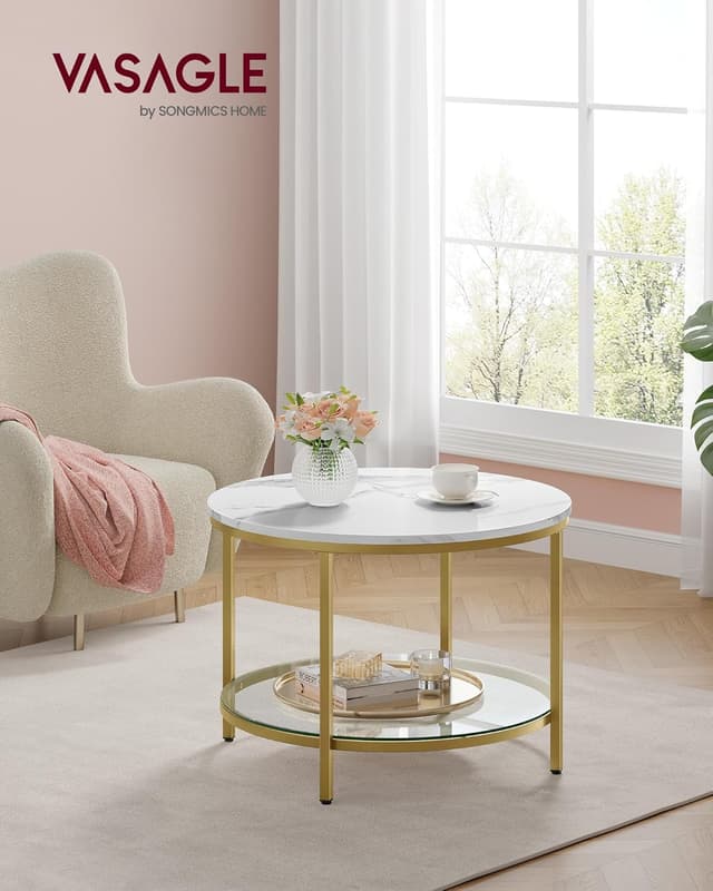 Detalle de VASAGLE Tavolino rotondo effetto marmo