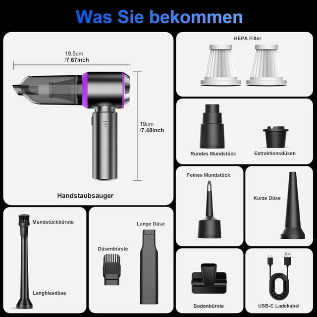 Thumbnail 6 de Ludunbuy Handstaubsauger 26000 Pa – Mini Akku-Staubsauger kabellos 4-in-1 für Auto, Küche & Tierhaare