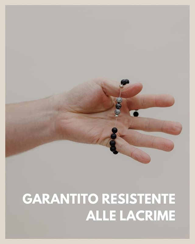 Detalle de GD GOOD.designs EST. 2015 Bracciale Chakra in pietra lavica nera per uomo con onice e perla colorata