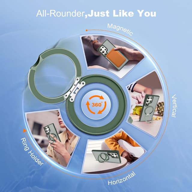 Detalle de Zalinbo Compatible with Samsung Galaxy S24 Ultra Case with 360° Rotatable Magnetic Ring Stand (Mag-Safe, Military-Grade Protection) Dark Green