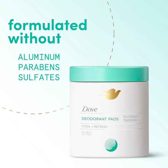 Detalle de Dove Deodorant Cleansing Pads for Women (Fresh Water Lily) — 60 Cooling, Odor-Neutralizing Wipes with Glycolic Acid