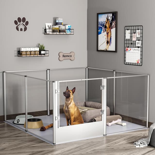 Detalle 2 de BingoPaw Acrylic Dog Playpen Fence – Extra Large Heavy-Duty Clear Exercise Pen (132cm x 132cm x H80.5cm) with Waterproof Fertility Pad