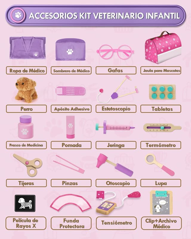 Thumbnail 5 de Maletin Medico Juguete Veterinario Rosa 21 piezas