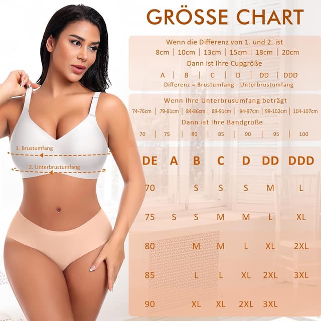 Detalle 2 de Ganado Damen BH ohne Bügel – nahtloser Soft-BH mit Tief-V-Ausschnitt und Gel-Silikonstreifen