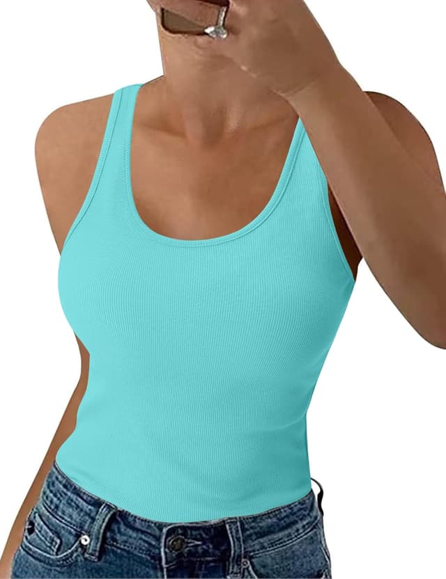 Thumbnail 6 de Aottori Damen Tank Top Slim Fit – geripptes Basic aus Baumwolle mit Rundhalsausschnitt