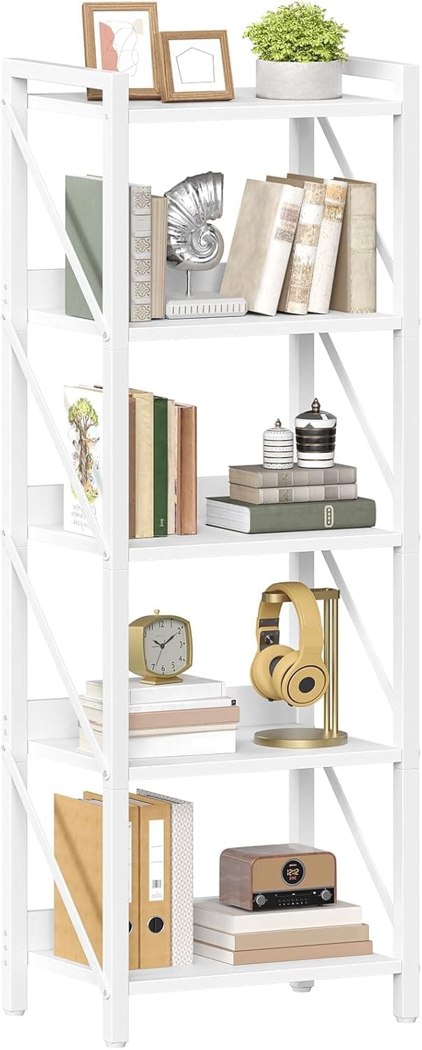 Detalle de HOOBRO scaffale angolare a 5 ripiani EWW73SJ01 in metallo e truciolato, libreria moderna da muro (bianco)