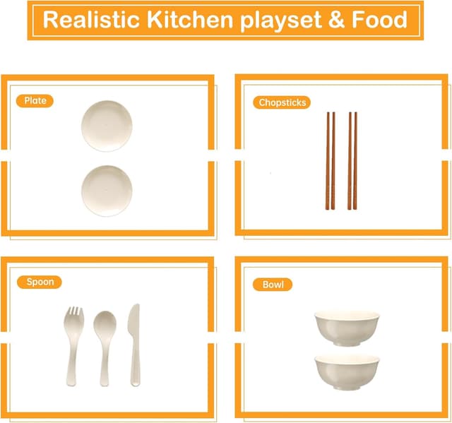 Detalle 2 de Bruvoalon 32-Piece Kids Play Kitchen Toys Set (Toddlers Pretend Cooking Set) – Green