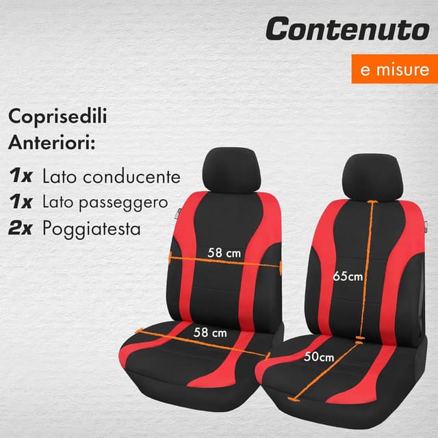 Detalle 2 de Upgrade4cars Coprisedili auto anteriori universali nero/rosso (set da 4 pezzi)