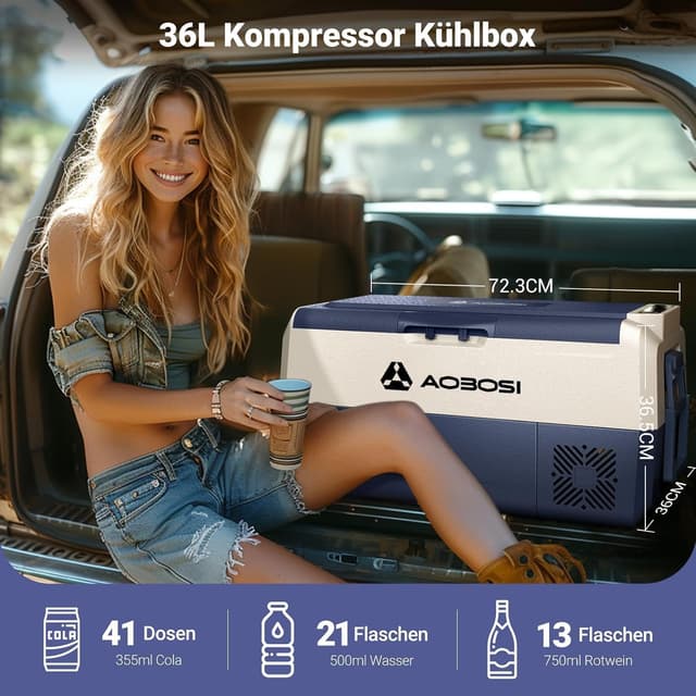 Detalle de AAOBOSI Kompressor-Kühlbox 36L mit App-Steuerung (12V/230V), -20 bis 20°C