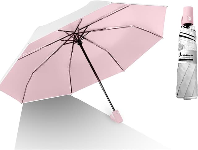 Detalle de BAODINI Small UV Protection Travel Umbrella (UPF 50+), compact windproof rain & sun umbrella, 42 inch canopy