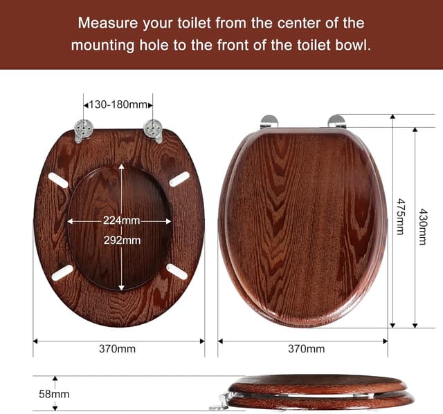 Detalle 2 de Angel Shield Natural Wooden Toilet Seat with Zinc Alloy Hinges (Dark Walnut) – Easy-clean, anti-pinch design