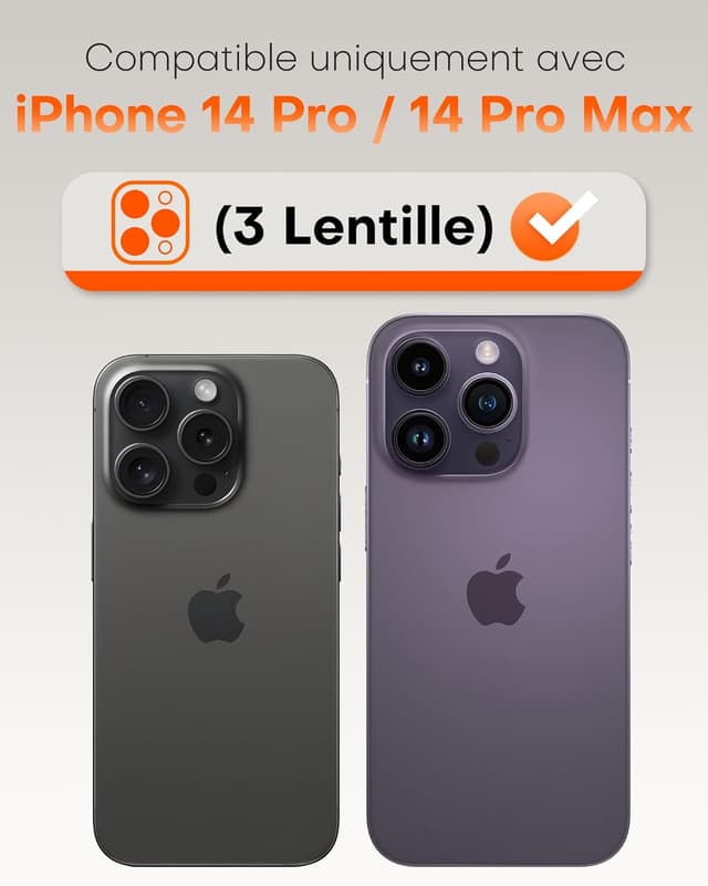 Thumbnail 1 de TOCOL Protection caméra iPhone 14 Pro Max 2pcs noir