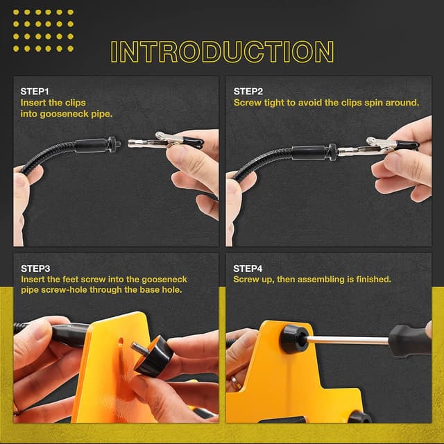 Detalle de Fstop Labs Kotto : loupe LED éclairée et troisième main pour soudure PCB, avec base lestée anti-dérapante