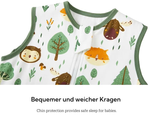 Detalle de Chilsuessy Baby Schlafsack mit Füßen 1,5 Tog (Waldtiere) aus 100% Baumwolle – Ganzjahres-Schlafsack für 95–105 cm