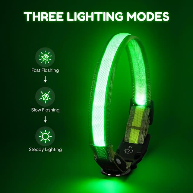 Detalle 2 de Sugiifamy Light Up Dog Collar (Green, M) with USB Rechargeable LED Tube and Reflective Stitches