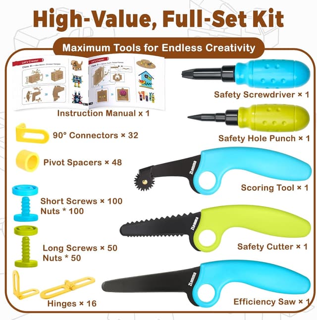 Detalle de ZLemma Cardboard Construction Kit (401 pcs) Kids Building Set for DIY STEM Projects