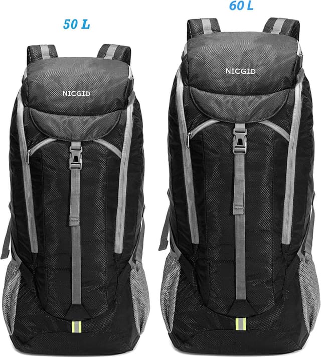 Detalle 2 de Nicgid foldable lightweight hiking backpack (50L/60L/70L) – water-resistant travel rucksack